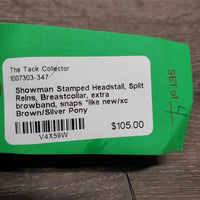 Stamped Headstall, Split Reins, Breastcollar, extra browband, snaps *like new/xc