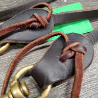 Narrow Soft Leather Barrel - Roper Loop Reins, 2x brass snaps, loops, laces *vgc, mnr scratches, edge scrapes & oxidized