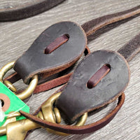 Narrow Soft Leather Barrel - Roper Loop Reins, 2x brass snaps, loops, laces *vgc, mnr scratches, edge scrapes & oxidized
