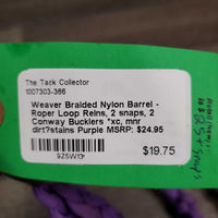 Braided Nylon Barrel - Roper Loop Reins, 2 snaps, 2 Conway Bucklers *xc, mnr dirt?stains
