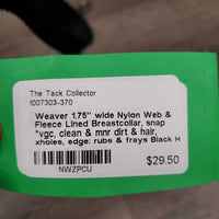 1.75" wide Nylon Web & Fleece Lined Breastcollar, snap *vgc, clean & mnr dirt & hair, xholes, edge: rubs & frays