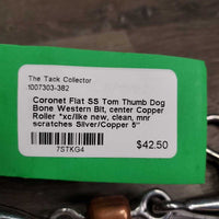 Flat SS Tom Thumb Dog Bone Western Bit, center Copper Roller *xc/like new, clean, mnr scratches
