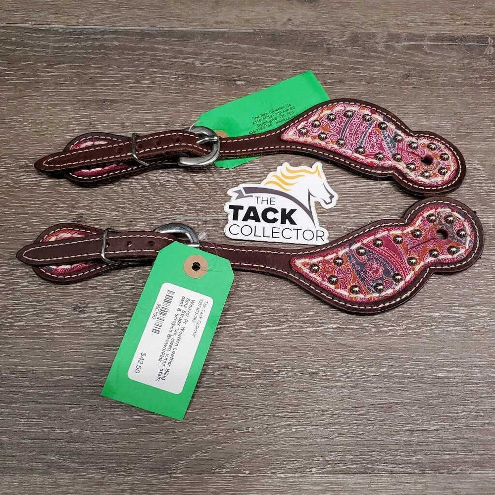 Pr Western Leather Bling Spur Straps *xc, clean, v.mnr stain, dent & scrapes