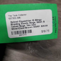 10 Blingy Braiding Elastic Rings, Mesh & Velvet Bags *like new