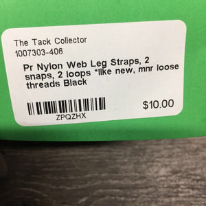 Pr Nylon Web Leg Straps, 2 snaps, 2 loops *like new, mnr loose threads