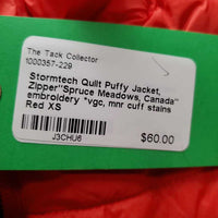 Quilt Puffy Jacket, Zipper"Spruce Meadows, Canada" embroidery *vgc, mnr cuff stains