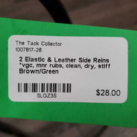 2 Elastic & Leather Side Reins *vgc, mnr rubs, clean, dry, stiff