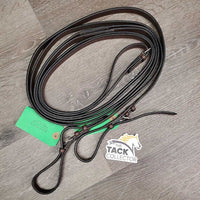 Flat Leather Draw Reins, buckle loope ends *vgc/xc, stiff, mnr creases, rubs & dirt
