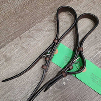 Flat Leather Draw Reins, buckle loope ends *vgc/xc, stiff, mnr creases, rubs & dirt