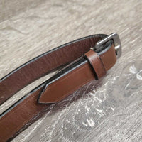 Flat Leather Draw Reins, buckle loope ends *vgc/xc, stiff, mnr creases, rubs & dirt