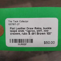 Flat Leather Draw Reins, buckle loope ends *vgc/xc, stiff, mnr creases, rubs & dirt