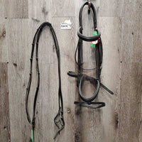 Double Rsd Padded Monocrown Dressage Bridle, Crank, Flash, Web Reins *vgc, dirty, missing keeper, creases