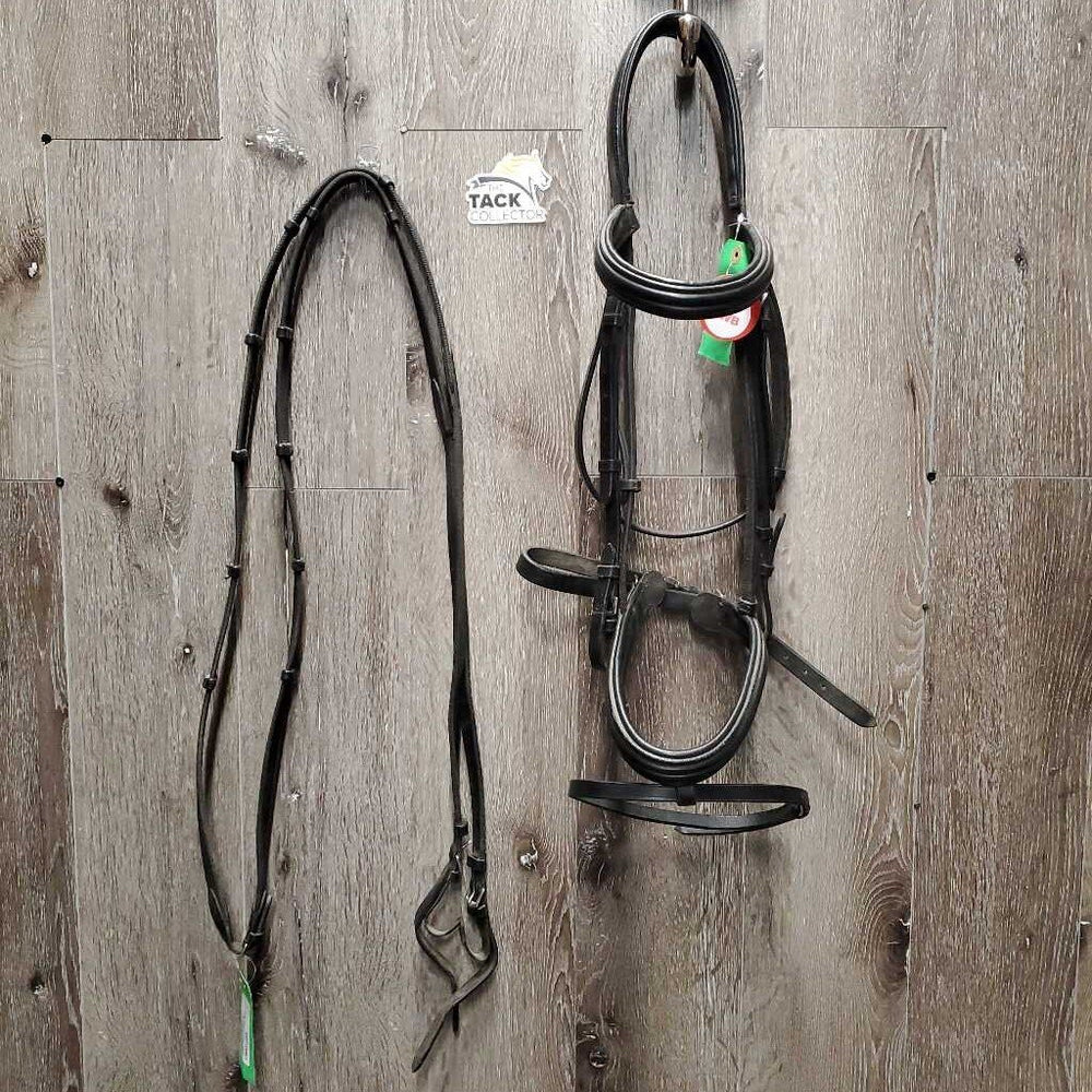 Double Rsd Padded Monocrown Dressage Bridle, Crank, Flash, Web Reins *vgc, dirty, missing keeper, creases