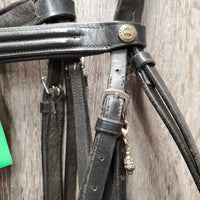 Double Rsd Padded Monocrown Dressage Bridle, Crank, Flash, Web Reins *vgc, dirty, missing keeper, creases
