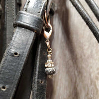 Double Rsd Padded Monocrown Dressage Bridle, Crank, Flash, Web Reins *vgc, dirty, missing keeper, creases
