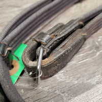 Nylon Web Reins, finger stoppers *gc/fair, v.faded, rubs, threads, dirty, stretched keepers

