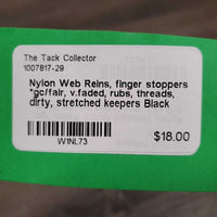 Nylon Web Reins, finger stoppers *gc/fair, v.faded, rubs, threads, dirty, stretched keepers