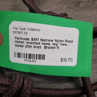 Stiff Narrow Nylon Rope Halter, knotted nose, tag *new, loose chin knot
