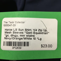 LS Sun Shirt, 1/4 Zip Up, Mesh Sleeves "Gem Equestrian" *gc, dingy, mnr stains