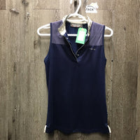 Sleeveless Show Shirt, 1/3 Snap Up, Mesh Shoulders *fair, NO button, peeling logo, dingy collar, older
