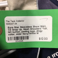 Sleeveless Show Shirt, 1/3 Snap Up, Mesh Shoulders *fair, NO button, peeling logo, dingy collar, older