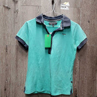 SS Polo Shirt, 1/2 button up *gc/fair, pit stains, faded, curled collar