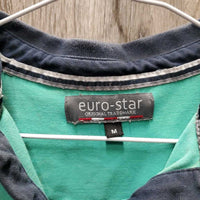 SS Polo Shirt, 1/2 button up *gc/fair, pit stains, faded, curled collar