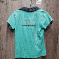 SS Polo Shirt, 1/2 button up *gc/fair, pit stains, faded, curled collar
