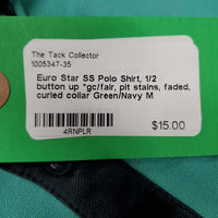 SS Polo Shirt, 1/2 button up *gc/fair, pit stains, faded, curled collar

