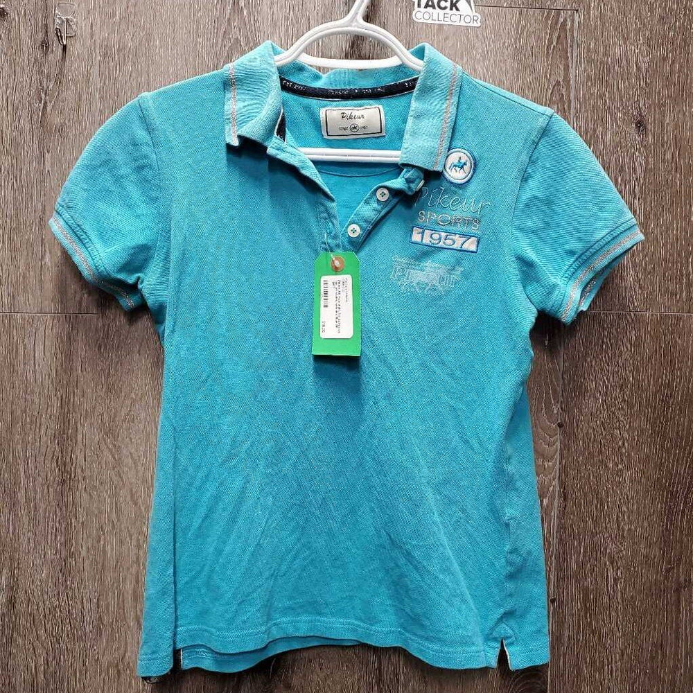 SS Polo Shirt, 1/4 button up *gc, pit stains, wrinkled