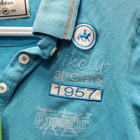 SS Polo Shirt, 1/4 button up *gc, pit stains, wrinkled