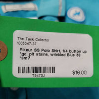 SS Polo Shirt, 1/4 button up *gc, pit stains, wrinkled
