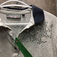 SS Polo Shirt, 1/2 Button Up *gc/fair, pits, faded collar, missing bling?, loose buttons
