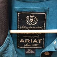 SS Polo Shirt, 1/4 Button Up *fair, pit stains, dingy, unstitched seams, snags, faded