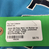 SS Polo Shirt, 1/4 Button Up *fair, pit stains, dingy, unstitched seams, snags, faded
