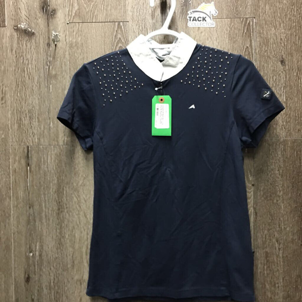 SS Show Shirt, 1/2 Zip Up, bling *gc, rubs, frays, collar: dingy & crinkles