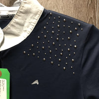 SS Show Shirt, 1/2 Zip Up, bling *gc, rubs, frays, collar: dingy & crinkles