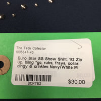 SS Show Shirt, 1/2 Zip Up, bling *gc, rubs, frays, collar: dingy & crinkles