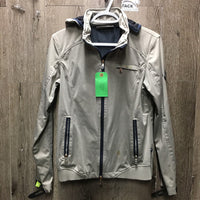 Light Jacket, Zip, Zip Off Hood *gc, rubs, snags, weak & frayed velcro, stains, peeled logo
