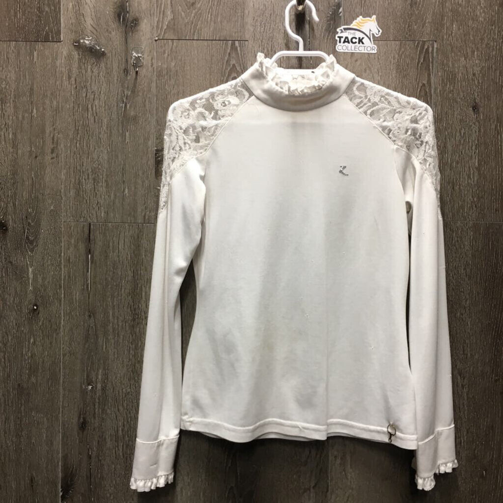 LS Show Shirt, Lace Shoulders, Back Zip *gc/fair, v.snagged, dingy, runs