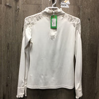 LS Show Shirt, Lace Shoulders, Back Zip *gc/fair, v.snagged, dingy, runs