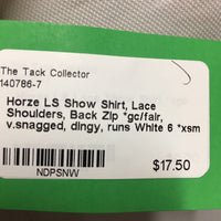 LS Show Shirt, Lace Shoulders, Back Zip *gc/fair, v.snagged, dingy, runs