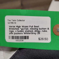 High Waist Full Seat Breeches *gc/fair, missing button & logo, v.faded, stained, dingy, rubs, pills puckers

