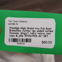 High Waist Hvy Full Seat Breeches, ruffles *gc, pulled ruffles: threads, dingy?, hairy velcro, mnr rubs & pills
