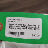 Euro Seat Breeches *gc, older, stains, seam puckers, dingy, puckers, hairy velcro
