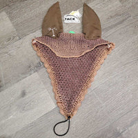 Tie Down Crochet Ear Bonnet Fly Veil, 2x piping, 3x bling *vgc, rubs, faded, mnr curled edges
