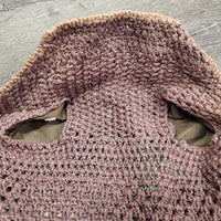 Tie Down Crochet Ear Bonnet Fly Veil, 2x piping, 3x bling *vgc, rubs, faded, mnr curled edges
