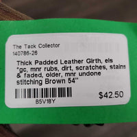 Thick Padded Leather Girth, els *gc, mnr rubs, dirt, scratches, stains & faded, older, mnr undone stitching
