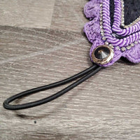 Tie Down Crochet Ear Bonnet Fly Veil, 2x piping, 3x bling *gc/vgc, clean, torn & curled scallops
