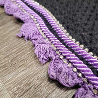 Tie Down Crochet Ear Bonnet Fly Veil, 2x piping, 3x bling *gc/vgc, clean, torn & curled scallops
